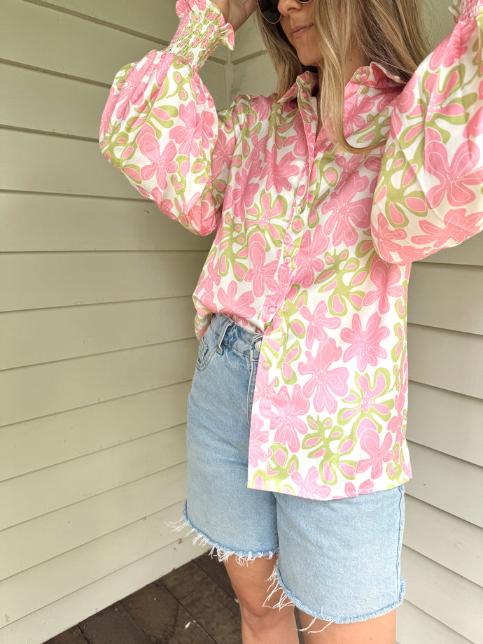 PIA FLORAL BLOUSE - PINK LIME